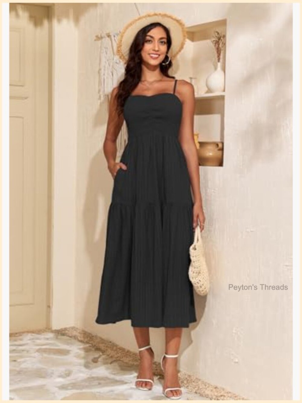 Adjustable Spaghetti Strap Smocked Maxi Dress Tiered Pleated Boho Sundress - Picture 3 of 7